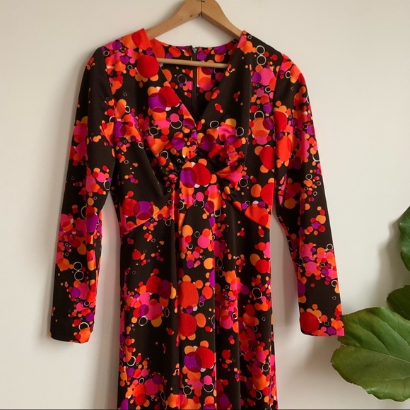 Vtg Maxi Dress Handmade Long Sleeves Multicolored - Picture 6 of 16